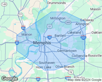 map of Memphis area with Memphis pc guy coverage area in blue