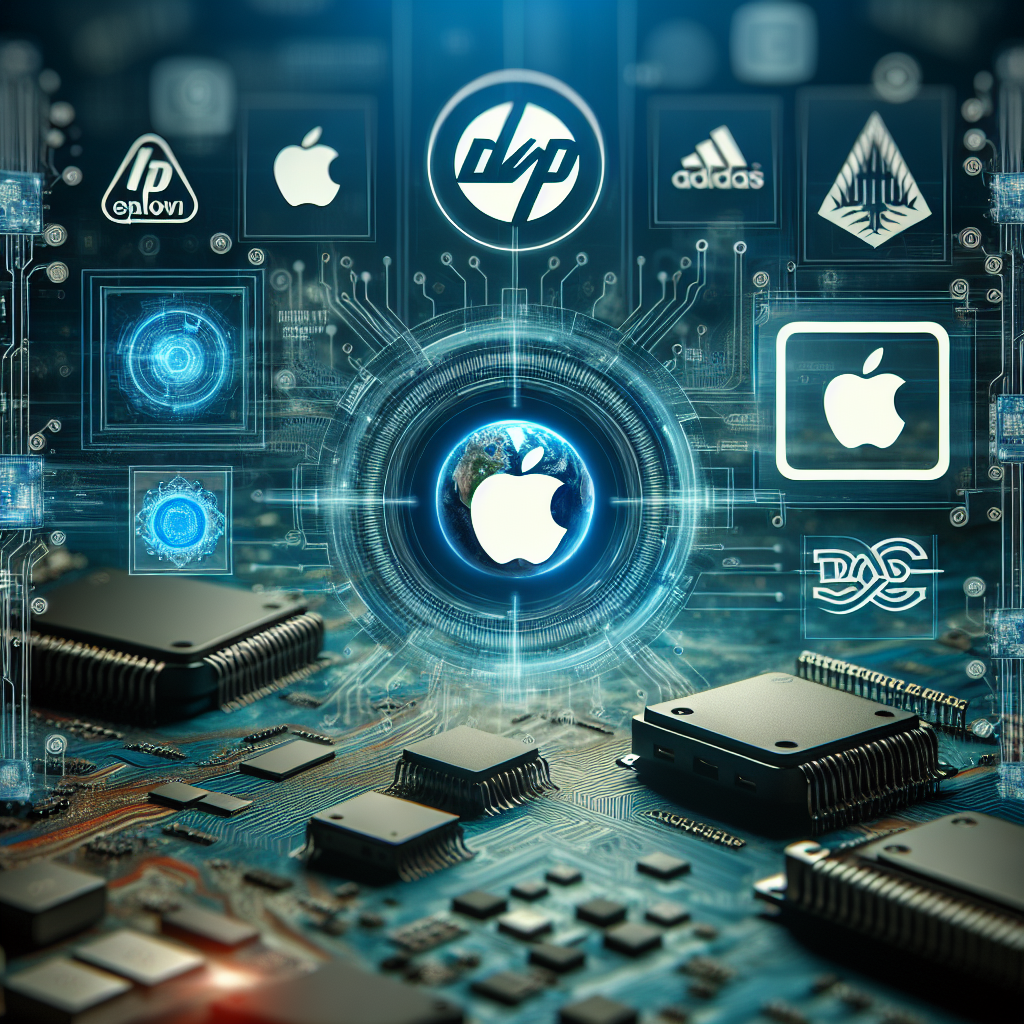 common pc brand logos poorly rendered onto a tech background