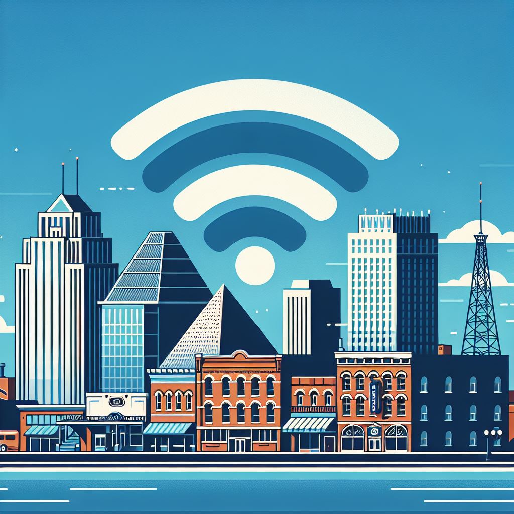 Wi-Fi symbol over laying Memphis Landmarks